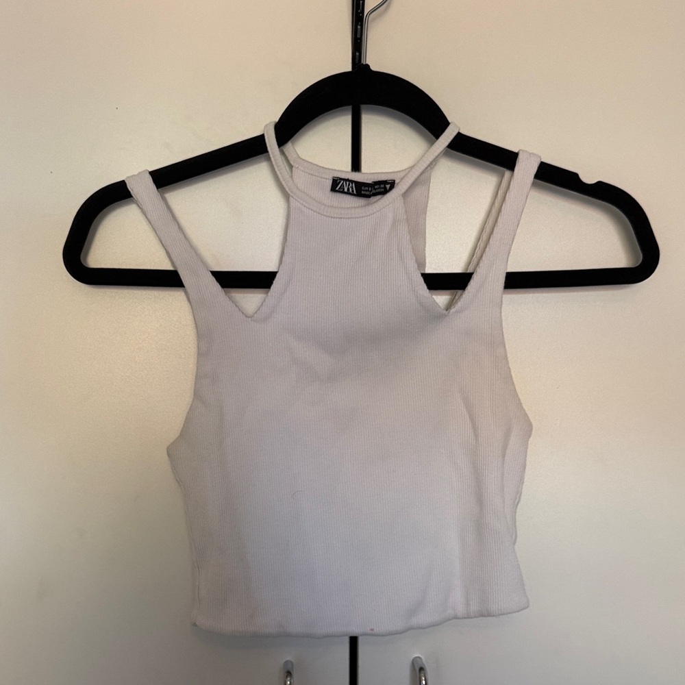 Zara White Ribbed Crop Top